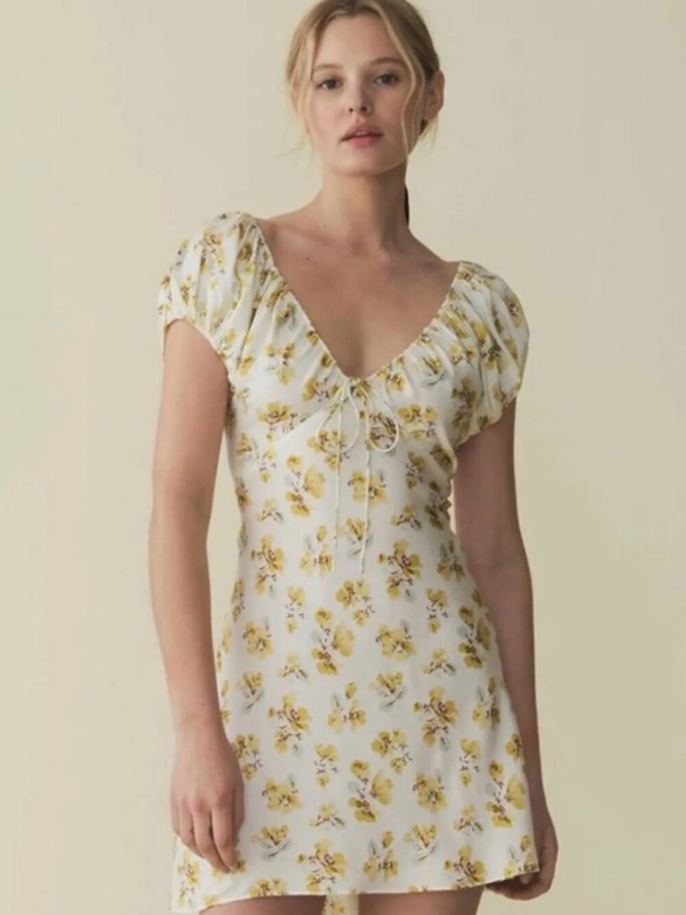 Doen White Mini Dress with Yellow Floral Print